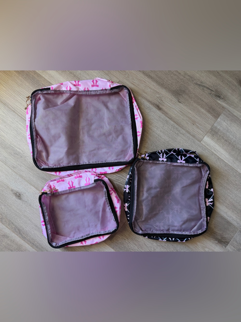 Marshalls Pink & Black BowPrint Packing Cube Set